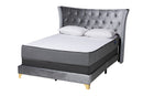 Leanora Gray Velvet and Gold Metal Queen Size Panel Bed Baxton