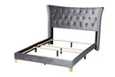 Leanora Gray Velvet and Gold Metal Queen Size Panel Bed Baxton