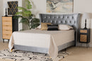 Leanora Gray Velvet and Gold Metal Queen Size Panel Bed Baxton