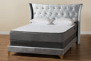 Leanora Gray Velvet and Gold Metal Queen Size Panel Bed Baxton
