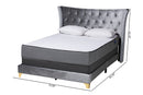 Leanora Gray Velvet and Gold Metal Queen Size Panel Bed Baxton