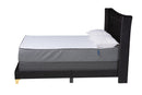 Leanora Black Velvet and Gold Metal Queen Size Panel Bed Baxton