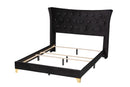 Leanora Black Velvet and Gold Metal Queen Size Panel Bed Baxton