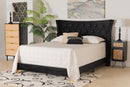 Leanora Black Velvet and Gold Metal Queen Size Panel Bed Baxton
