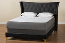 Leanora Black Velvet and Gold Metal Queen Size Panel Bed Baxton