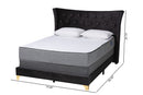 Leanora Black Velvet and Gold Metal Queen Size Panel Bed Baxton