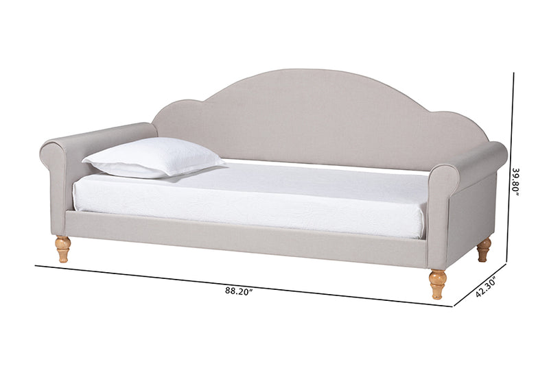 Desmond Classic and Traditional Light Gray Fabric and Natural Brown Finished Wood Twin Size Daybed