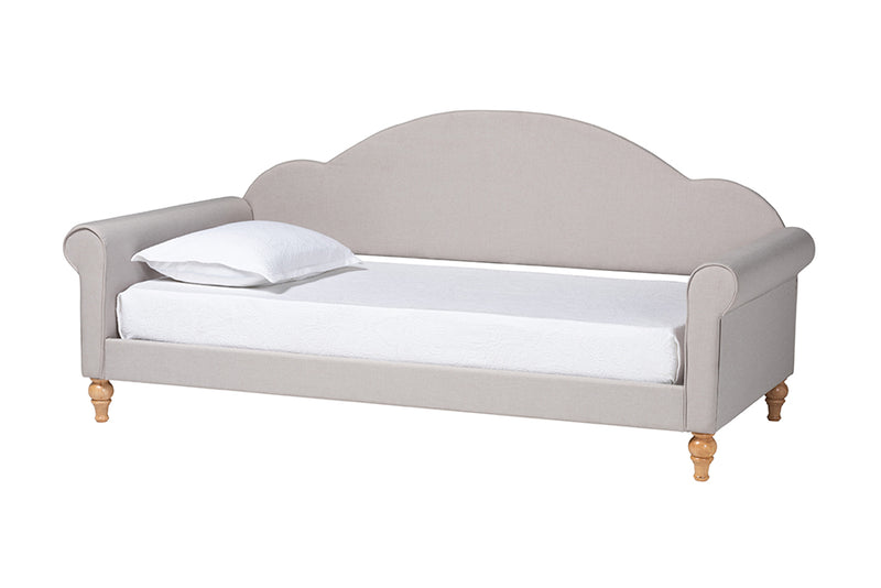 Desmond Classic and Traditional Light Gray Fabric and Natural Brown Finished Wood Twin Size Daybed