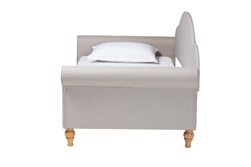 Desmond Classic and Traditional Light Gray Fabric and Natural Brown Finished Wood Twin Size Daybed