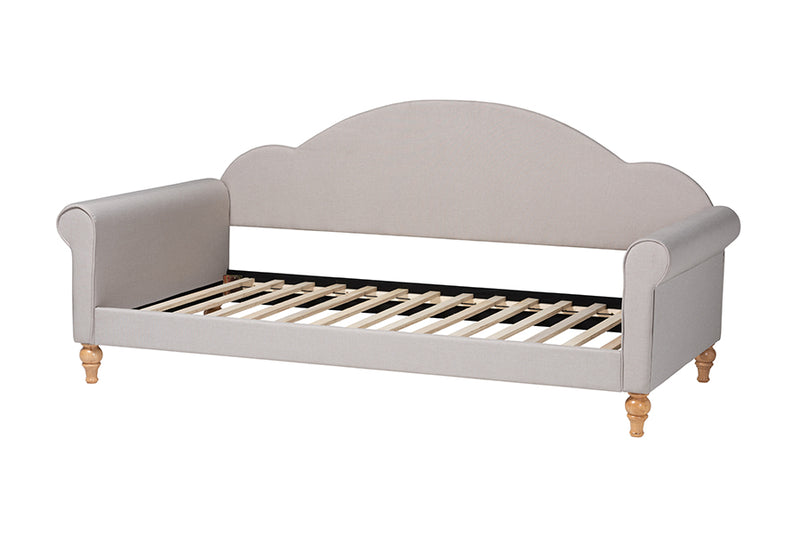 Desmond Classic and Traditional Light Gray Fabric and Natural Brown Finished Wood Twin Size Daybed