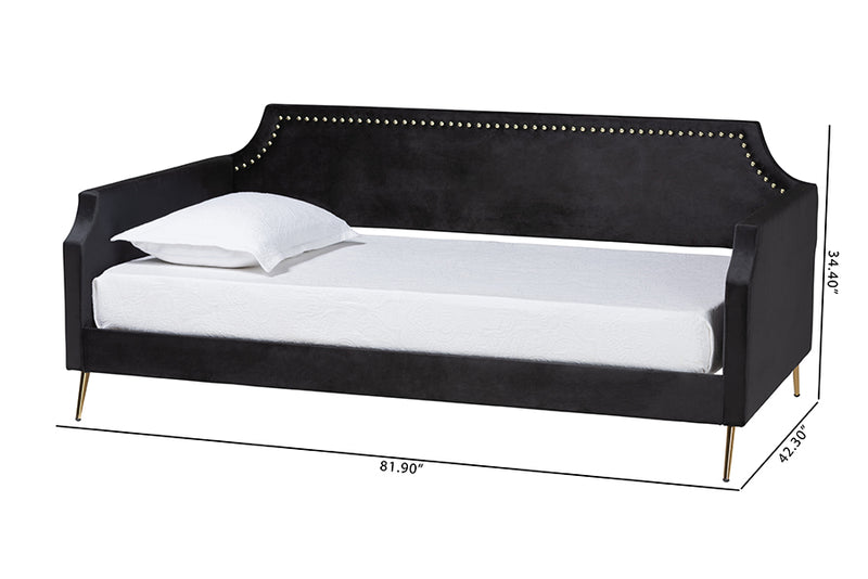 Richardson Traditional Glam and Luxe Black Velvet and Gold Metal Twin Size Daybed