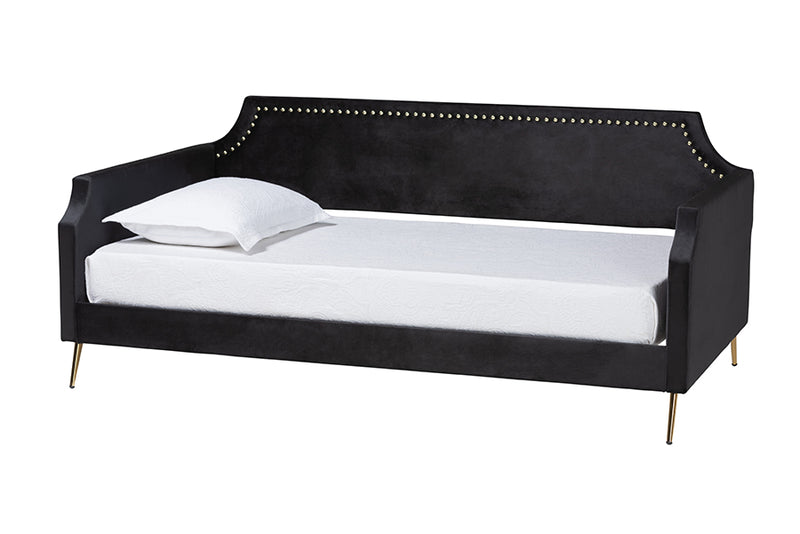 Richardson Traditional Glam and Luxe Black Velvet and Gold Metal Twin Size Daybed