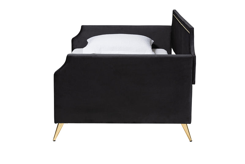 Richardson Traditional Glam and Luxe Black Velvet and Gold Metal Twin Size Daybed