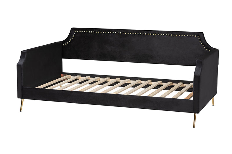 Richardson Traditional Glam and Luxe Black Velvet and Gold Metal Twin Size Daybed