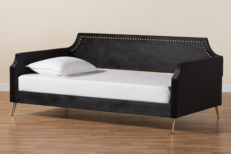 Richardson Traditional Glam and Luxe Black Velvet and Gold Metal Twin Size Daybed