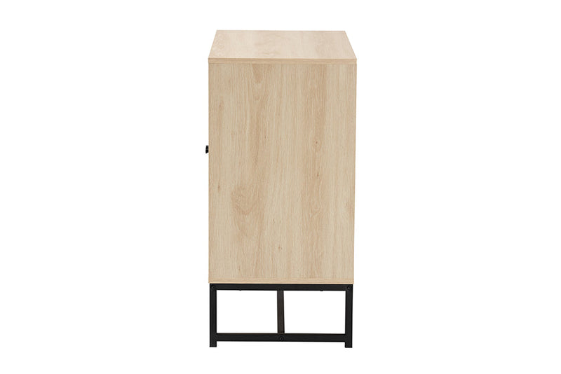 Valda Natural Brown and Natural Rattan 2-Door Storage Cabinet Baxton