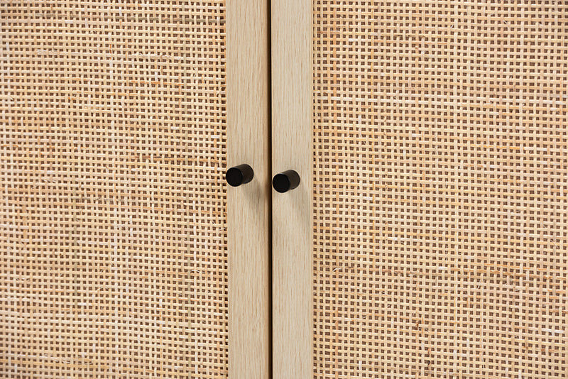 Valda Natural Brown and Natural Rattan 2-Door Storage Cabinet Baxton