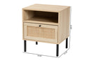 Valda Natural Brown and Natural Rattan 1-Door End Table Baxton