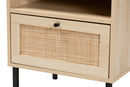 Valda Natural Brown and Natural Rattan 1-Door End Table Baxton