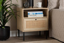 Valda Natural Brown and Natural Rattan 1-Door End Table Baxton