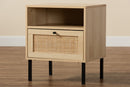 Valda Natural Brown and Natural Rattan 1-Door End Table Baxton