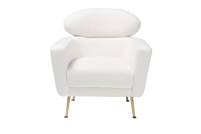 Ornette Ivory Boucle Upholstered and Gold Metal Armchair Baxton