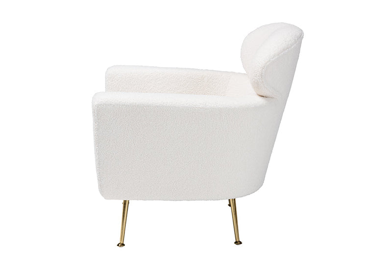 Ornette Ivory Boucle Upholstered and Gold Metal Armchair Baxton