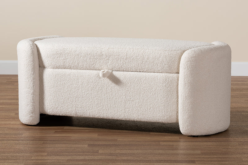 Gemma Modern and Contemporary Ivory Boucle Upholstered Storage Bench