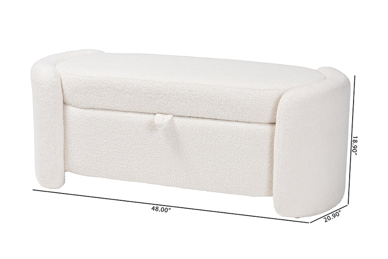 Gemma Modern and Contemporary Ivory Boucle Upholstered Storage Bench