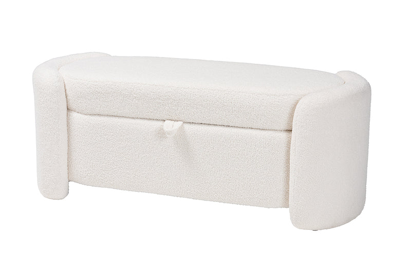 Gemma Modern and Contemporary Ivory Boucle Upholstered Storage Bench