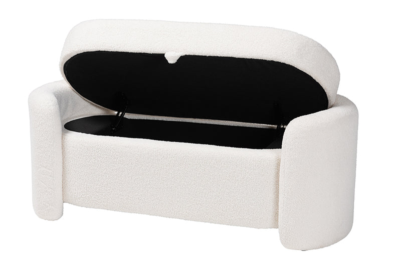 Gemma Modern and Contemporary Ivory Boucle Upholstered Storage Bench