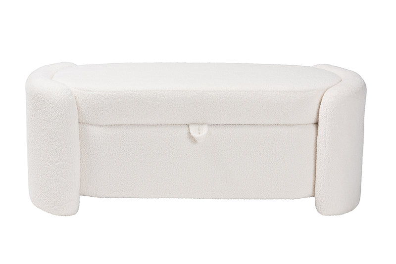 Gemma Modern and Contemporary Ivory Boucle Upholstered Storage Bench