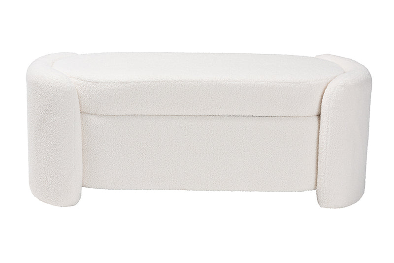 Gemma Modern and Contemporary Ivory Boucle Upholstered Storage Bench