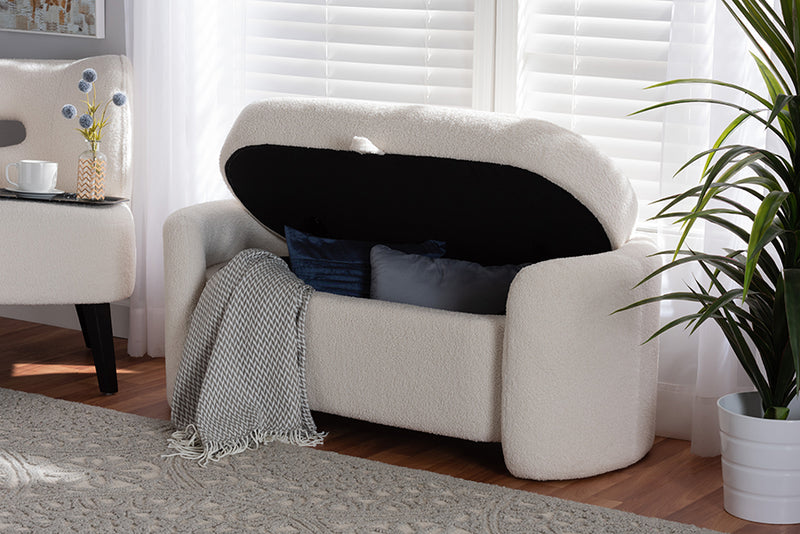 Gemma Modern and Contemporary Ivory Boucle Upholstered Storage Bench