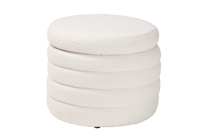 Parcenet Modern and Contemporary Ivory Boucle Upholstered Storage Ottoman