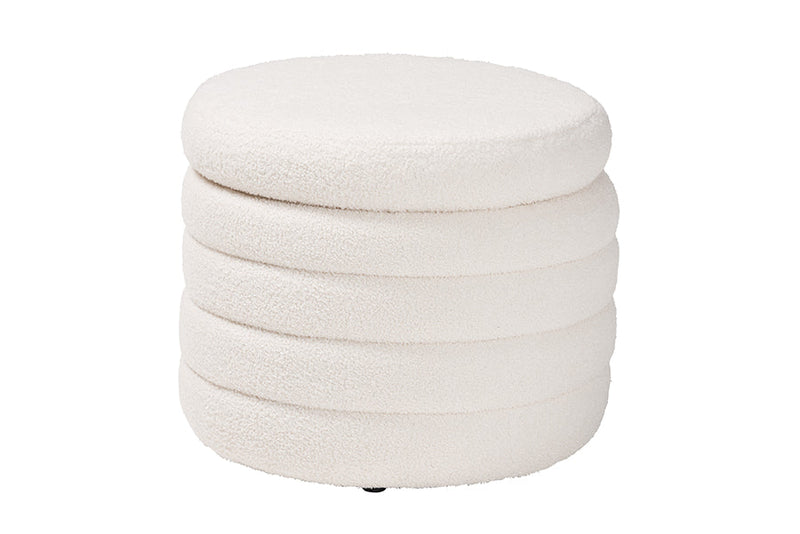 Parcenet Ivory Boucle Upholstered Storage Ottoman Baxton