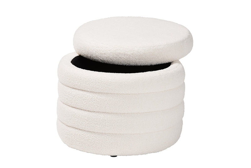 Parcenet Modern and Contemporary Ivory Boucle Upholstered Storage Ottoman