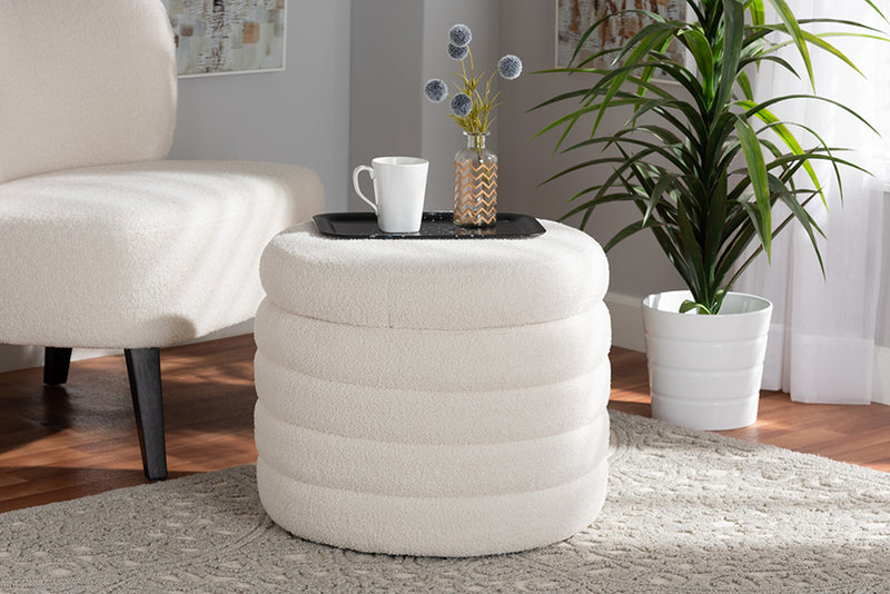 Parcenet Modern and Contemporary Ivory Boucle Upholstered Storage Ottoman