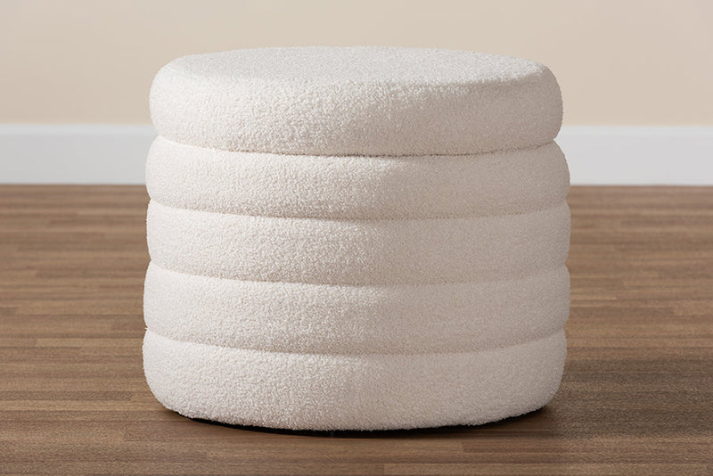 Parcenet Ivory Boucle Upholstered Storage Ottoman Baxton