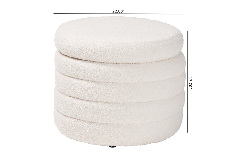 Parcenet Modern and Contemporary Ivory Boucle Upholstered Storage Ottoman