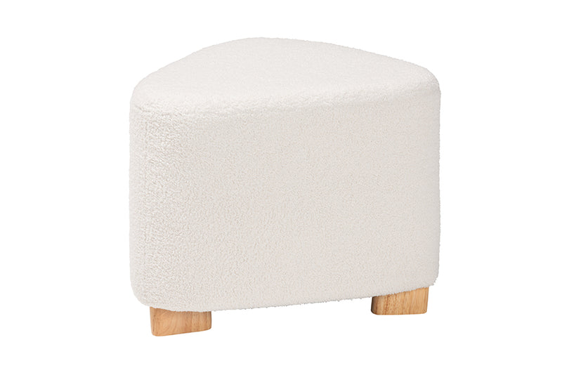 Bedivere Modern and Contemporary Ivory Boucle Upholstered and Natural Brown Finished Wood Ottoman