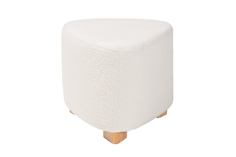 Bedivere Modern and Contemporary Ivory Boucle Upholstered and Natural Brown Finished Wood Ottoman