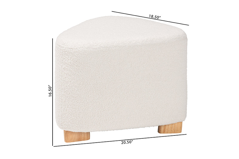 Bedivere Modern and Contemporary Ivory Boucle Upholstered and Natural Brown Finished Wood Ottoman