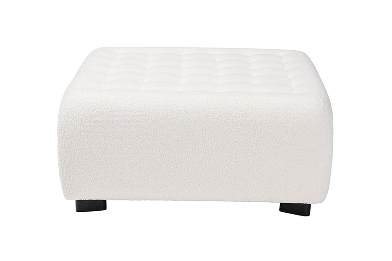 Paiva Modern and Contemporary Ivory Boucle Upholstered and Black Finished Wood Square Ottoman