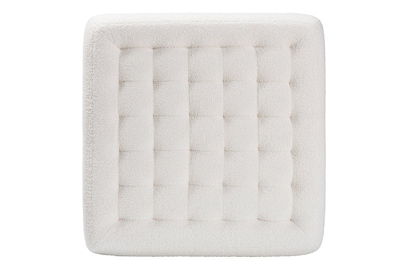 Paiva Ivory Boucle Upholstered and Black Square Ottoman Baxton