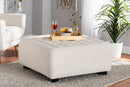 Paiva Ivory Boucle Upholstered and Black Square Ottoman Baxton