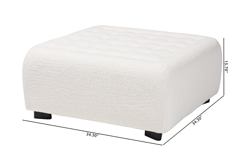 Paiva Modern and Contemporary Ivory Boucle Upholstered and Black Finished Wood Square Ottoman