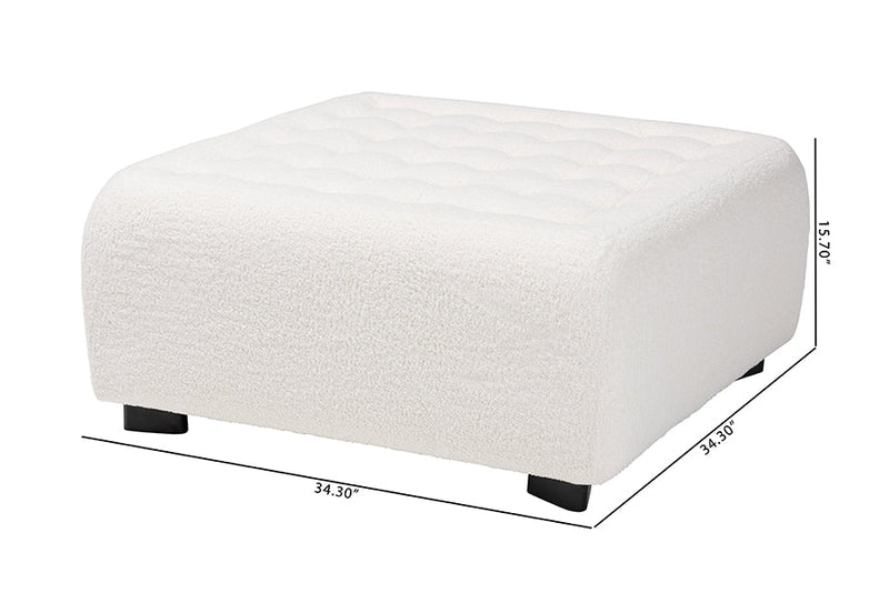 Paiva Ivory Boucle Upholstered and Black Square Ottoman Baxton