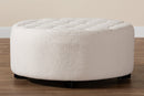 Paiva Ivory Boucle Upholstered and Black Round Ottoman Baxton