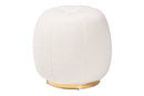 Rune Ivory Boucle Upholstered and Gold Metal Ottoman Baxton